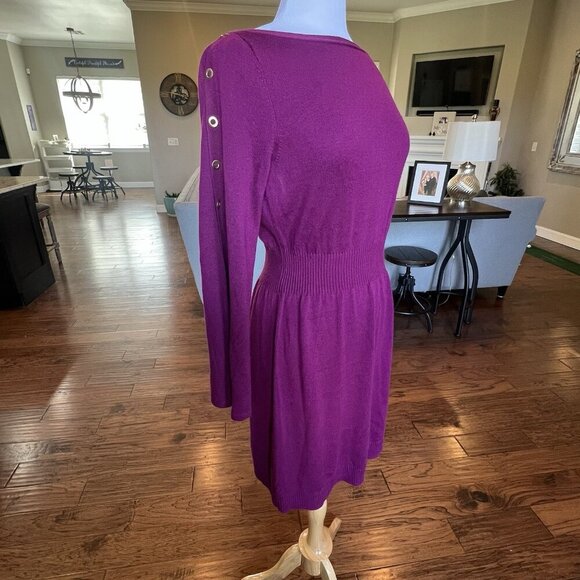 Laundry by Shelli Segal Dress Womens Size Large Bell Snap Sleeves Boat Neck Wine - Picture 13 of 16